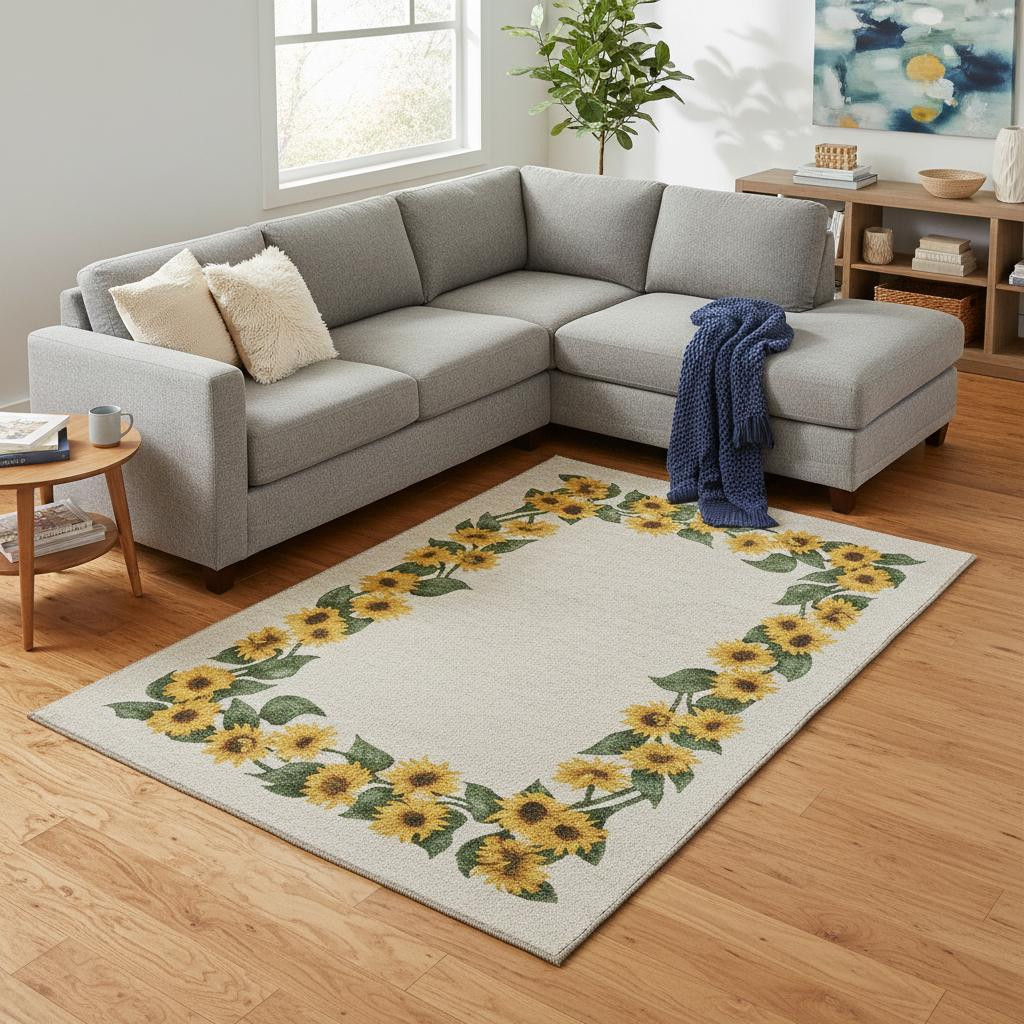 645571 10 x 14 ft. Yellow, Green & Ivory Geometric Washable Machine Made Rectangle Area Rug with UV Protection