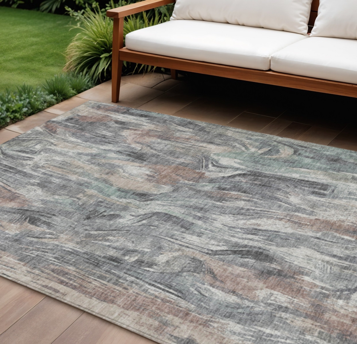 641361 10 x 14 ft. Gray Brown & Ivory Abstract Washable Transitional Indoor & Outdoor Rectangle Area Rug