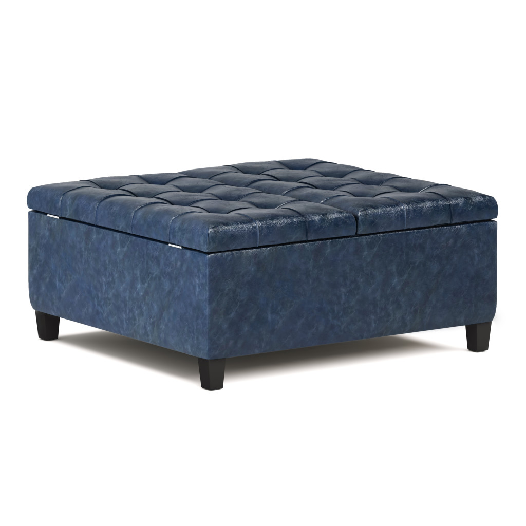 641682 16.50 x 36 x 36 in. Blue & Espresso Leather Cocktail Ottoman with Storage
