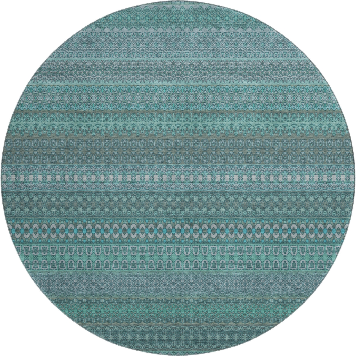 647557 8 ft. Turquoise & Ivory Striped Transitional Washable Round Area Rug with UV Protection