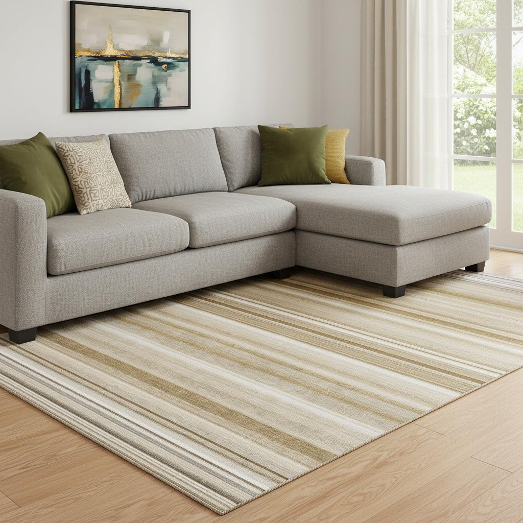 647704 10 x 14 ft. Chocolate & Ivory Striped Transitional Washable Machine Made Rectangle Area Rug with UV Protection