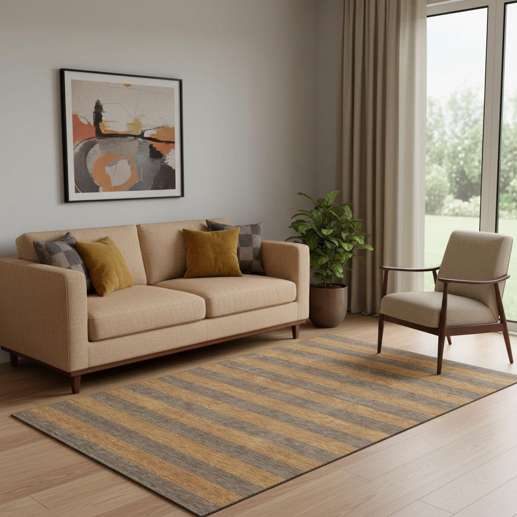 647742 5 x 8 ft. Chocolate & Copper Striped Washable Machine Made Rectangle Area Rug with UV Protection