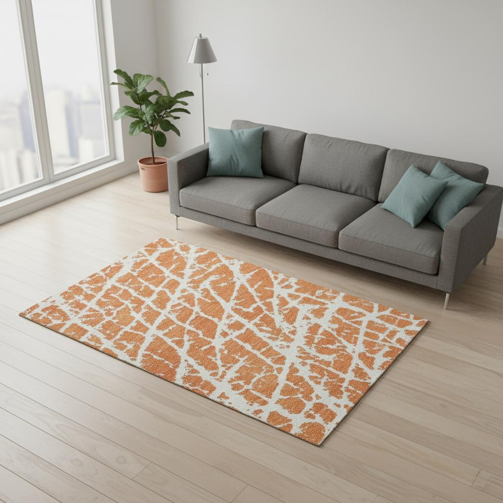 646562 5 x 8 ft. Orange & Ivory Abstract Transitional Washable Machine Made Rectangle Area Rug with UV Protection