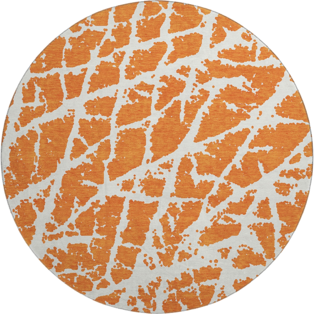 646563 8 ft. Orange & Ivory Abstract Transitional Washable Round Area Rug with UV Protection