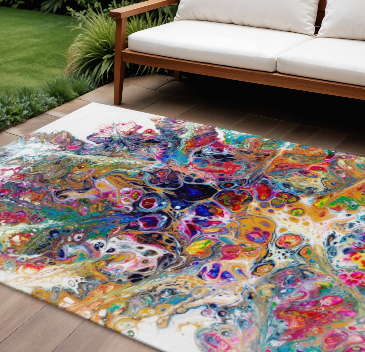 642803 8 x 10 ft. Rainbow & Ivory Abstract Washable Contemporary Indoor & Outdoor Rectangle Area Rug
