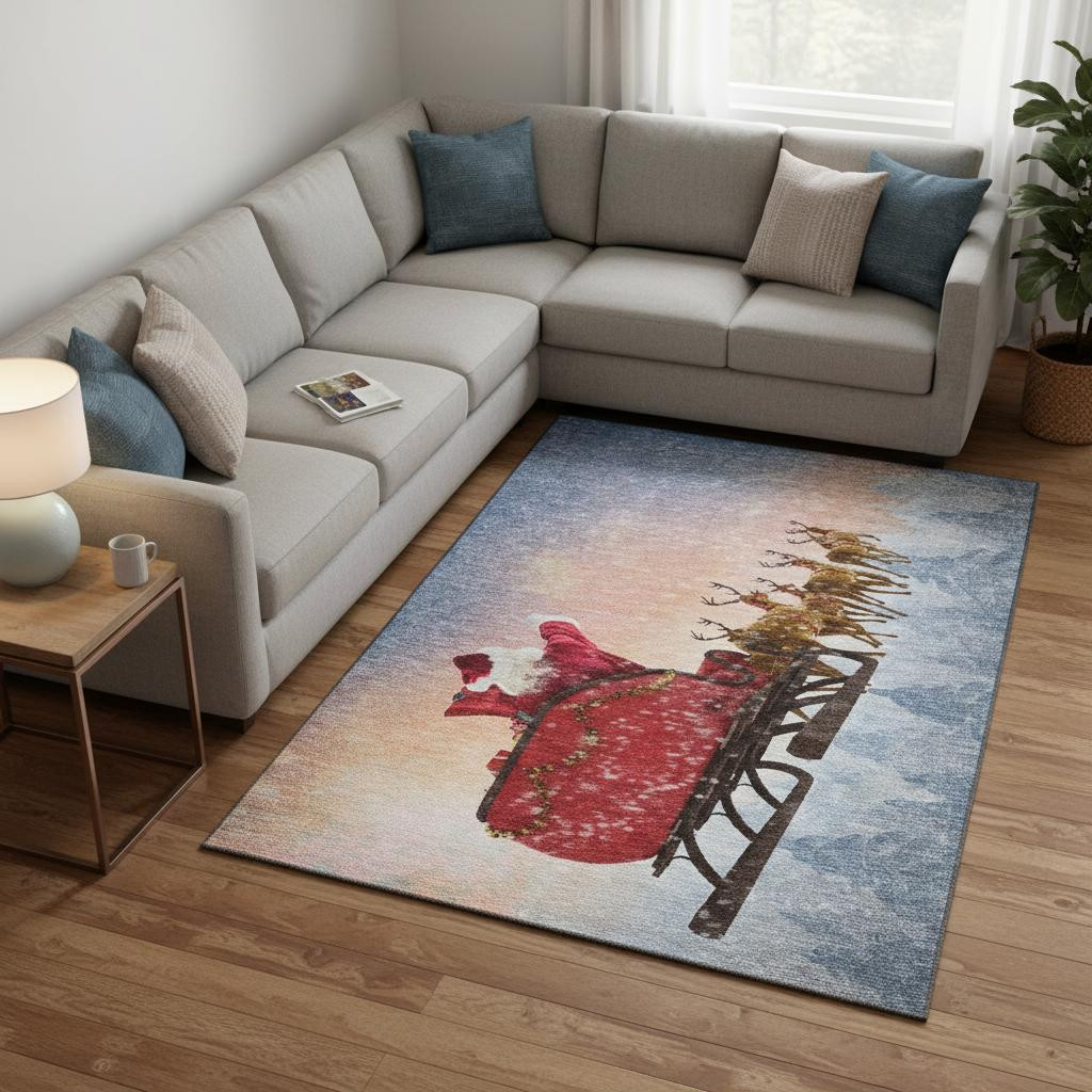 646409 10 x 14 ft. Blue, Red & Brown Geometric Washable Machine Made Rectangle Area Rug with UV Protection
