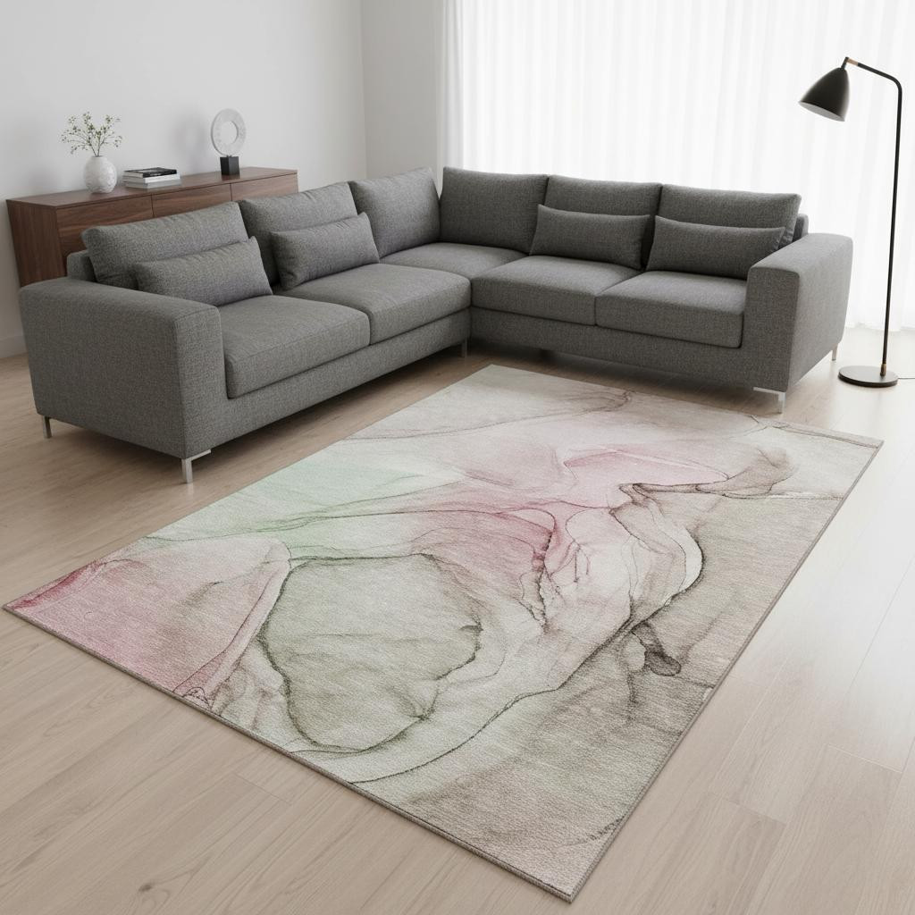 646620 10 x 14 ft. Blush & Ivory Abstract Transitional Washable Machine Made Rectangle Area Rug with UV Protection