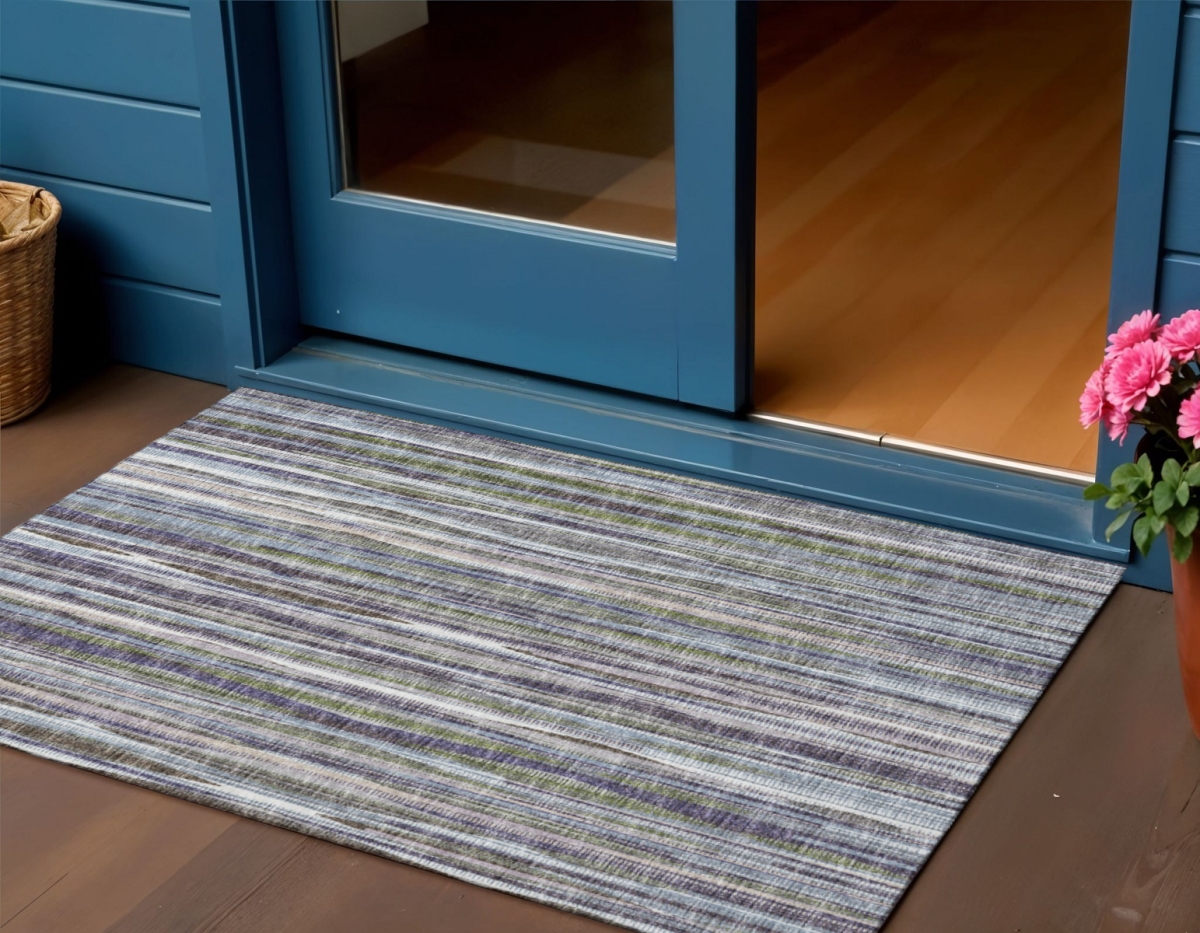 642356 3 x 5 ft. Plum & Ivory Striped Washable Transitional Indoor & Outdoor Rectangle Area Rug