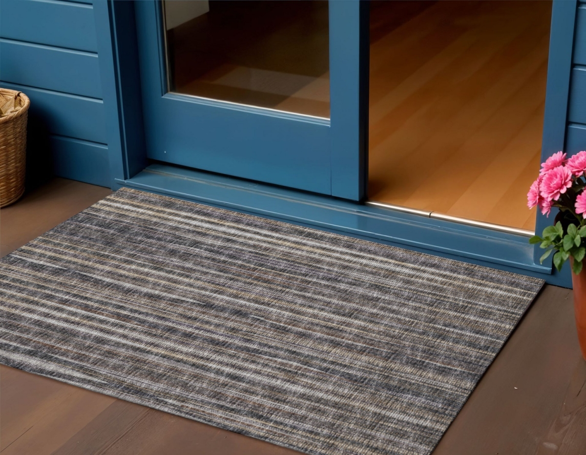 642362 3 x 5 ft. Brown & Copper Striped Washable Transitional Indoor & Outdoor Rectangle Area Rug
