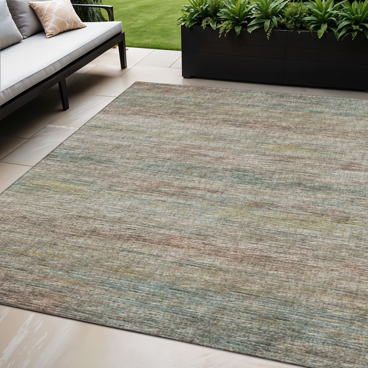 642375 5 x 8 ft. Rainbow & Ivory Abstract Washable Transitional Indoor & Outdoor Rectangle Area Rug