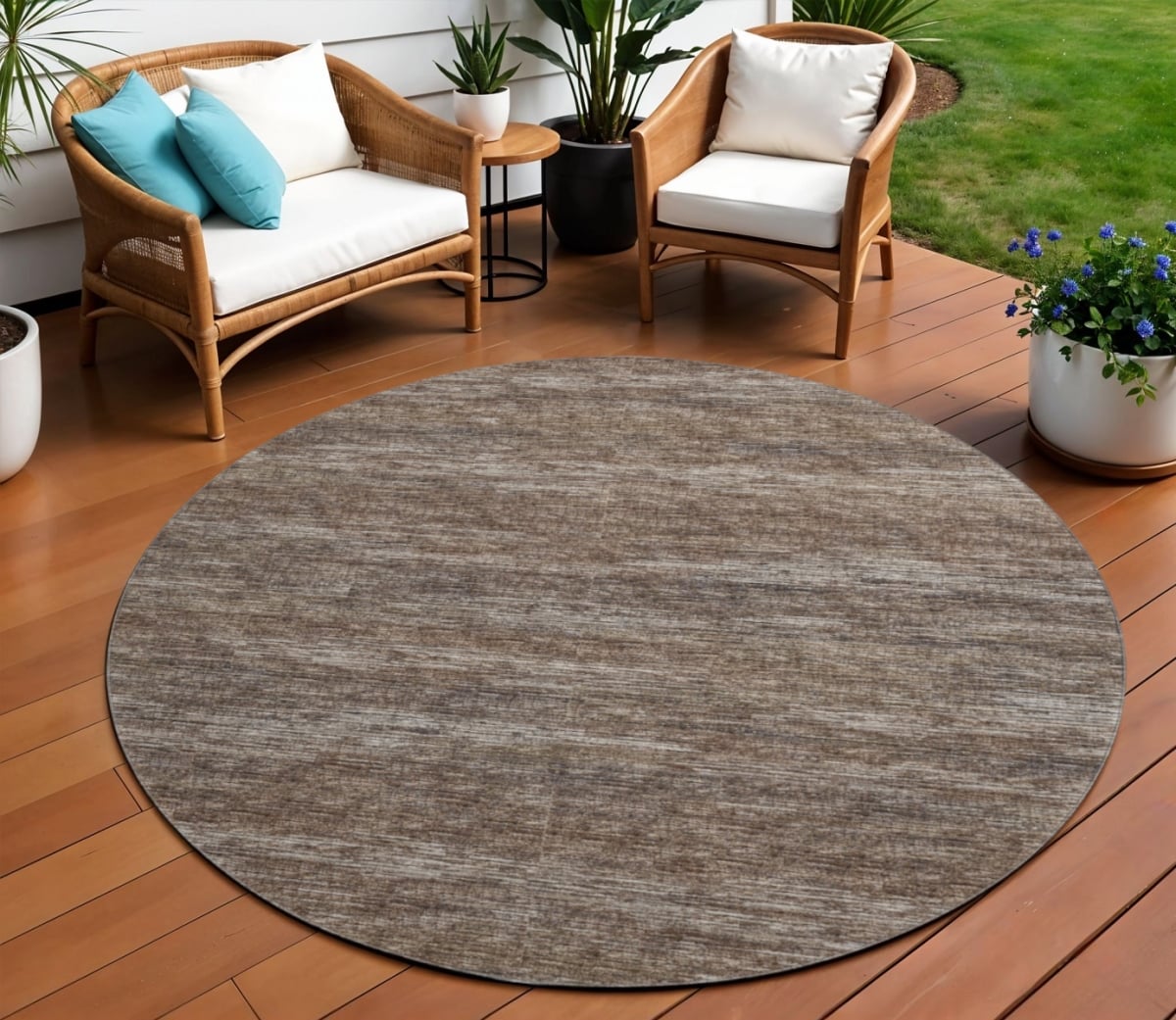 642412 8 ft. Brown & Gray Abstract Washable Transitional Indoor & Outdoor Round Area Rug