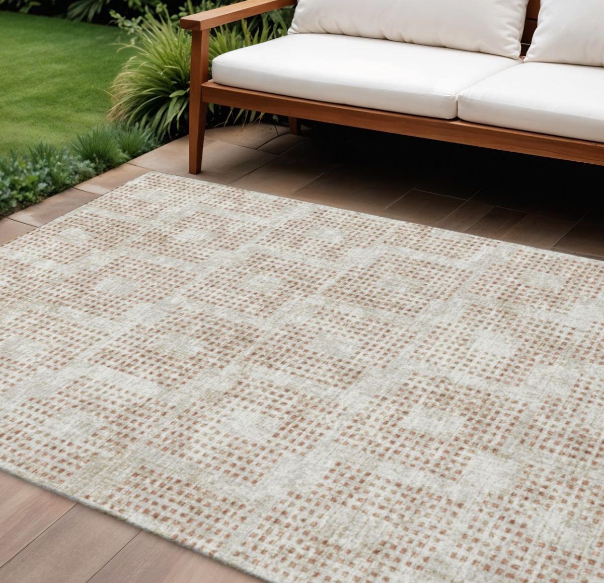 642426 9 x 12 ft. Cinnamon & Ivory Geometric Washable Transitional Indoor & Outdoor Rectangle Area Rug