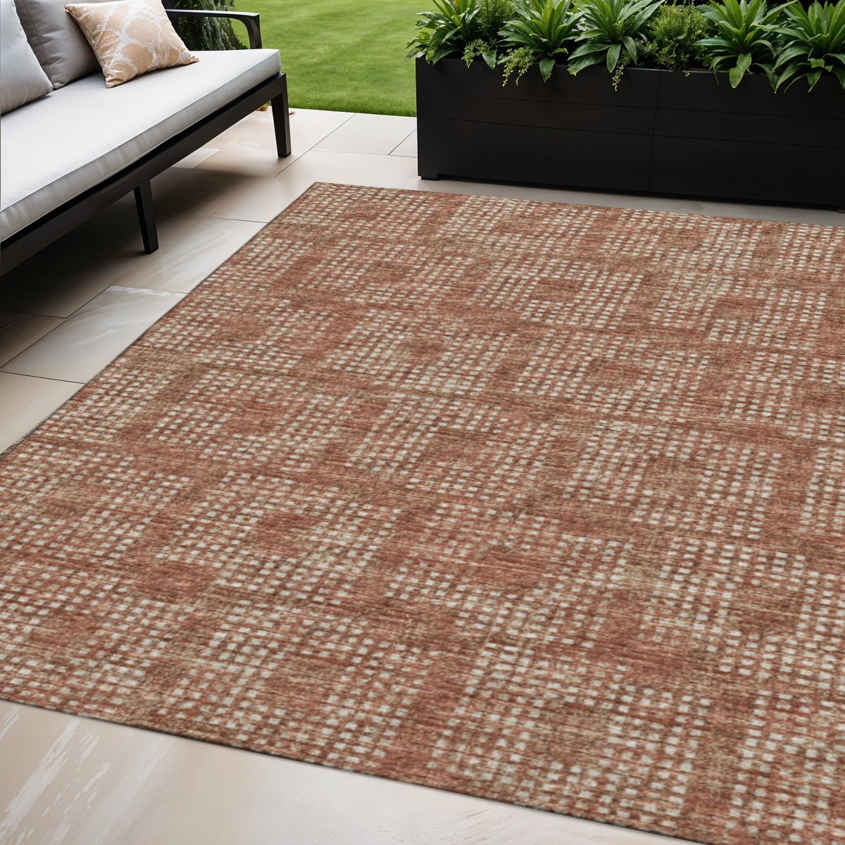 642441 5 x 8 ft. Burnt Sienna & Ivory Geometric Washable Transitional Indoor & Outdoor Rectangle Area Rug