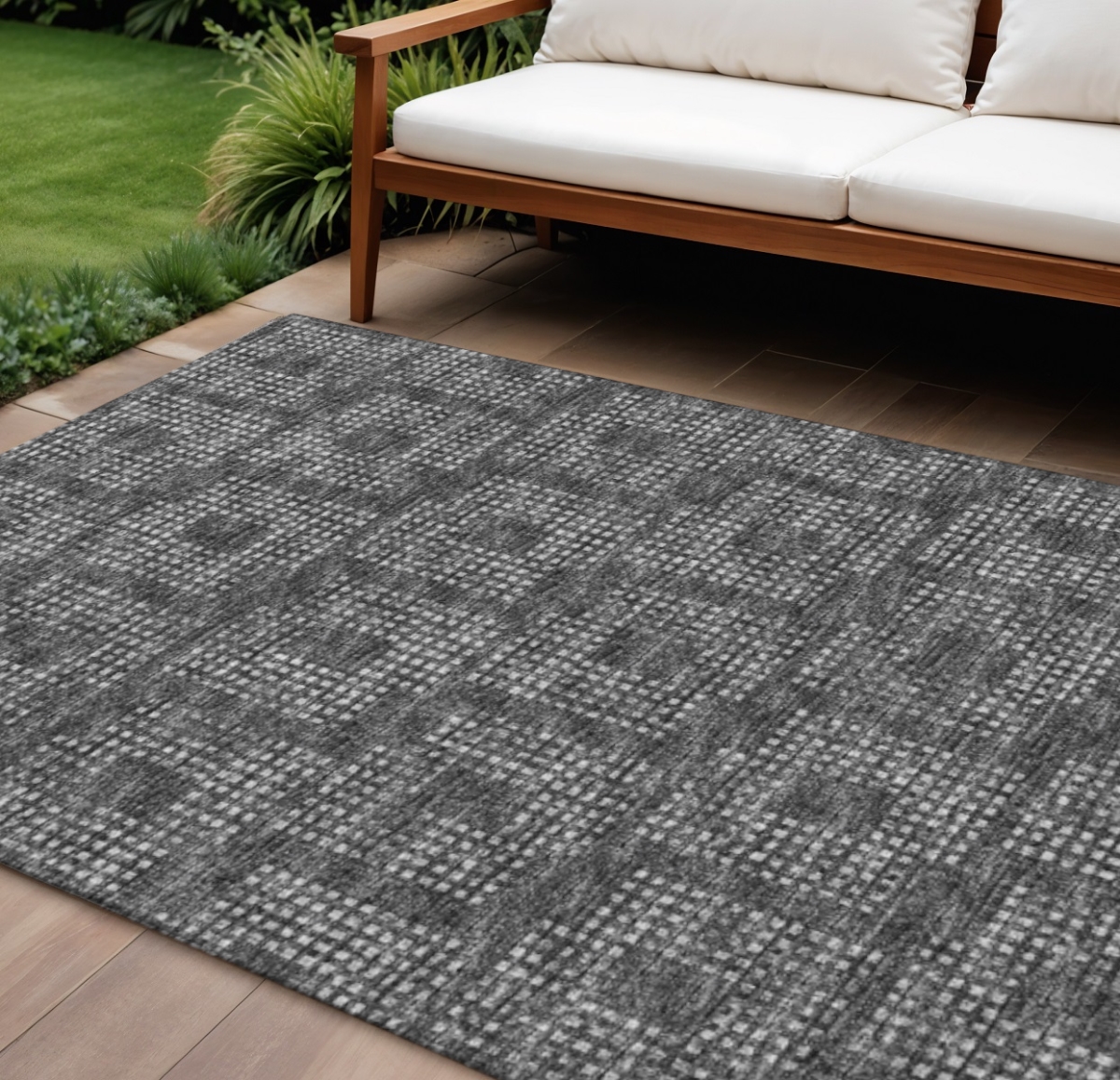 642463 10 x 14 ft. Black & Ivory Geometric Washable Transitional Indoor & Outdoor Rectangle Area Rug