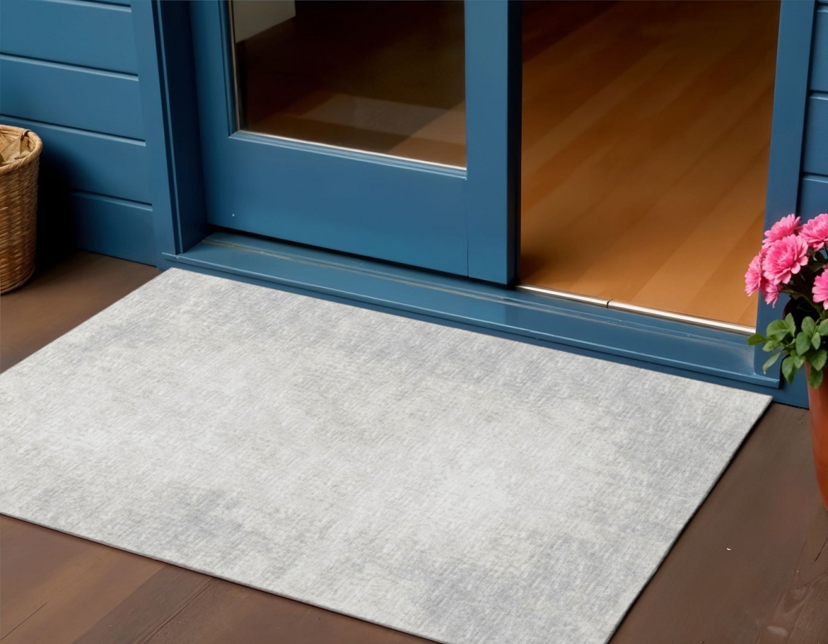 642464 3 x 5 ft. Gray & Ivory Abstract Washable Transitional Indoor & Outdoor Rectangle Area Rug