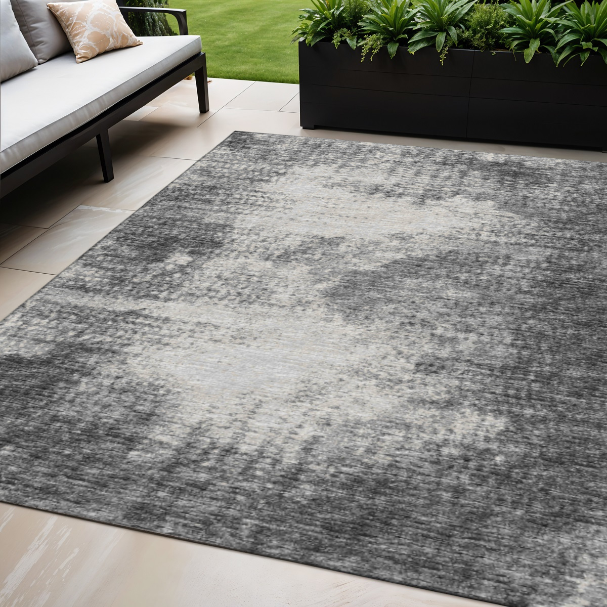 642483 5 x 8 ft. Black & Ivory Abstract Washable Transitional Indoor & Outdoor Rectangle Area Rug