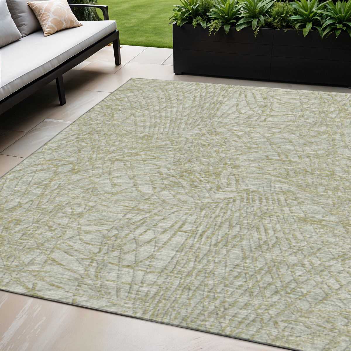642495 5 x 8 ft. Sage & Ivory Abstract Washable Transitional Indoor & Outdoor Rectangle Area Rug