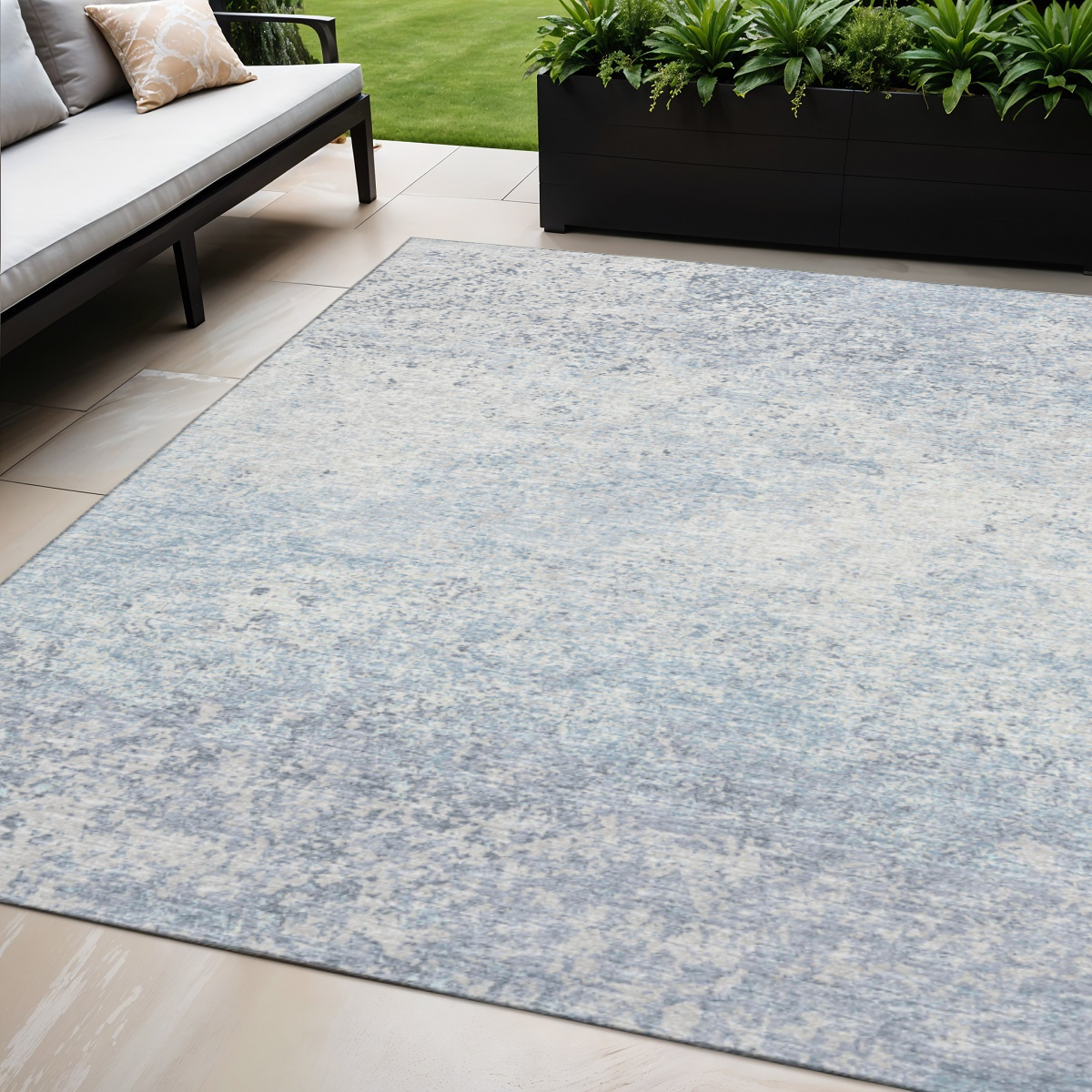 642519 5 x 8 ft. Blue & Ivory Abstract Washable Transitional Indoor & Outdoor Rectangle Area Rug