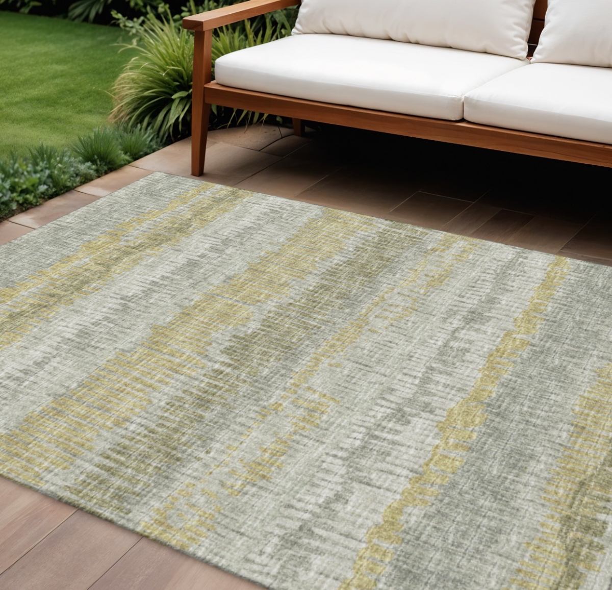 642541 10 x 14 ft. Sage & Gold Abstract Washable Transitional Indoor & Outdoor Rectangle Area Rug