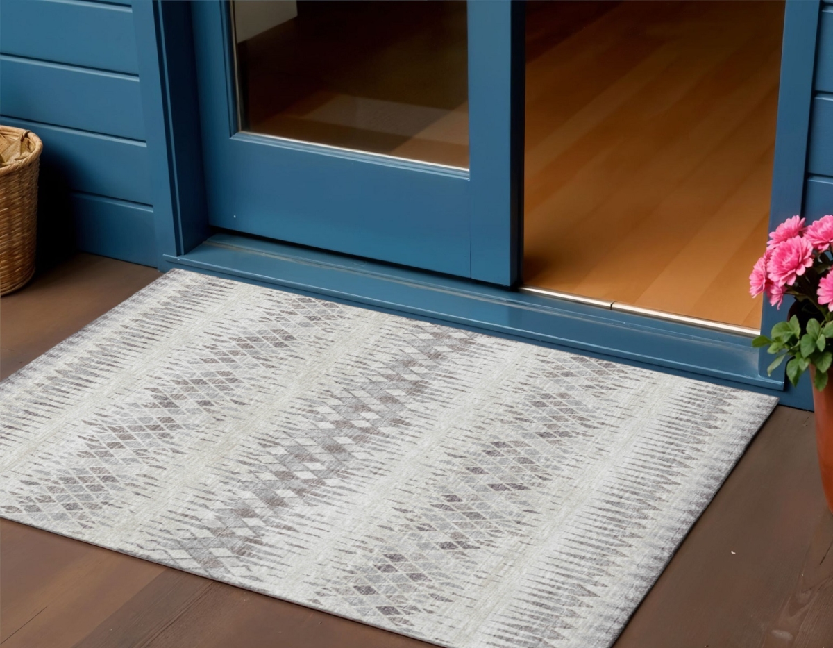 642560 3 x 5 ft. Beige & Gray Ikat Washable Transitional Indoor & Outdoor Rectangle Area Rug
