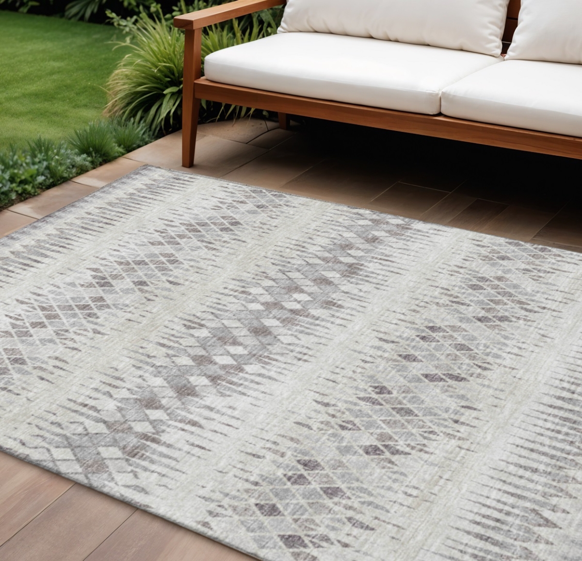 642563 8 x 10 ft. Beige & Gray Ikat Washable Transitional Indoor & Outdoor Rectangle Area Rug