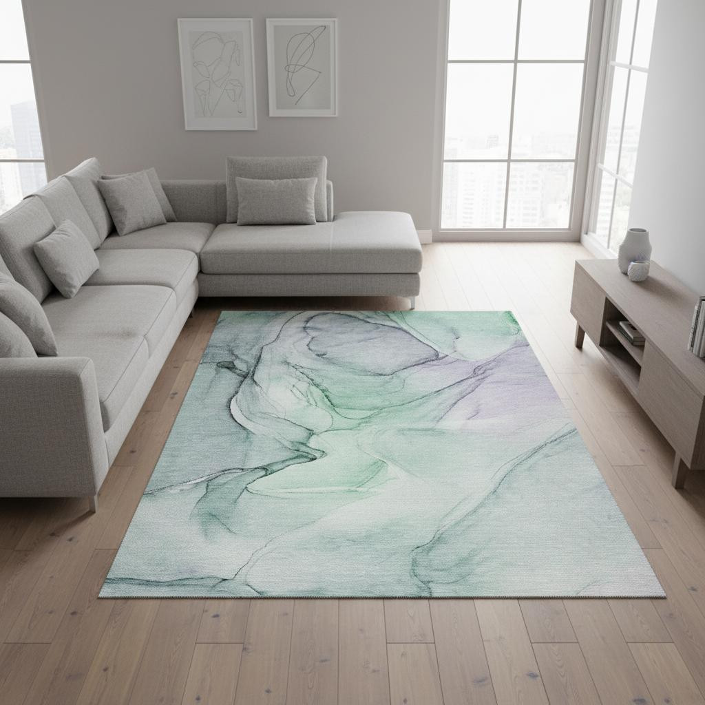 646613 9 x 12 ft. Blue & Green Abstract Washable Machine Made Rectangle Area Rug with UV Protection