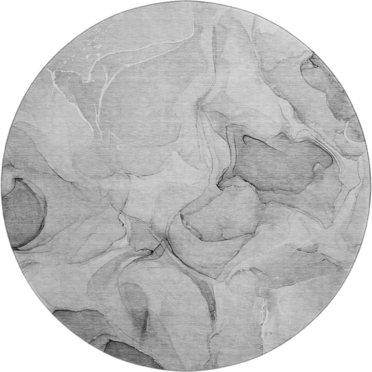 646713 8 ft. Gray & Ivory Abstract Transitional Washable Round Area Rug with UV Protection