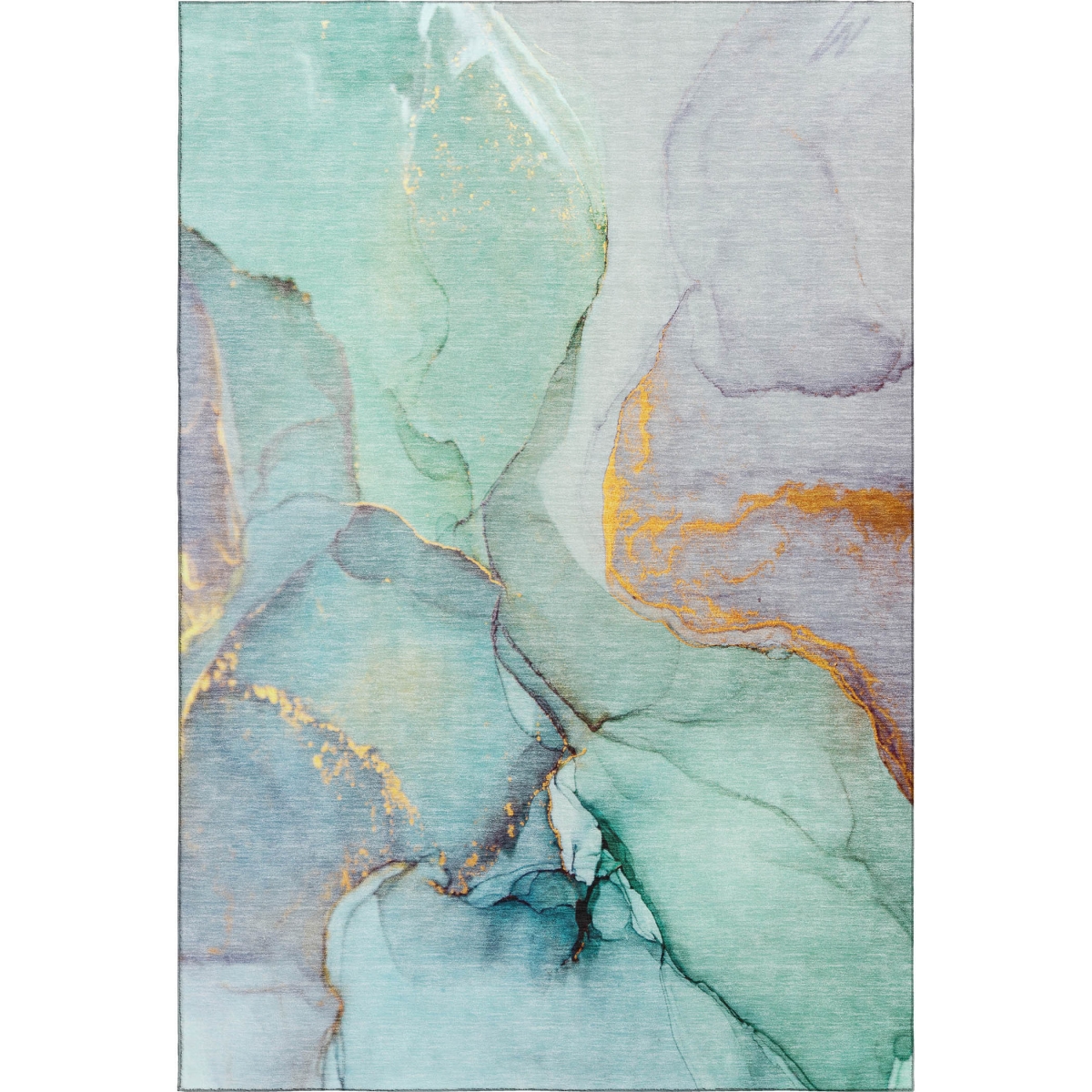 646841 3 x 5 ft. Teal, Gold & Ivory Abstract Washable Machine Made Rectangle Area Rug with UV Protection