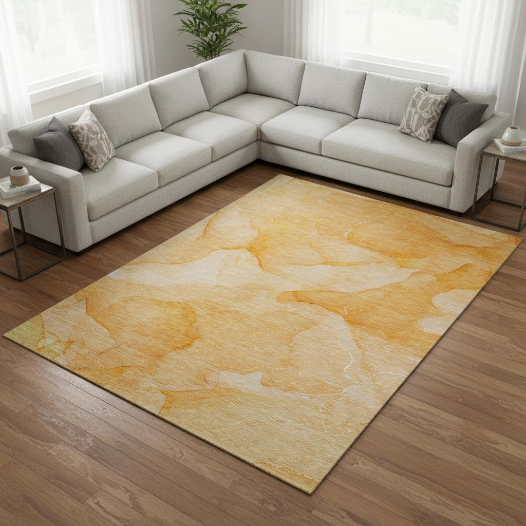 646946 8 x 10 ft. Orange & Ivory Abstract Transitional Washable Machine Made Rectangle Area Rug with UV Protection