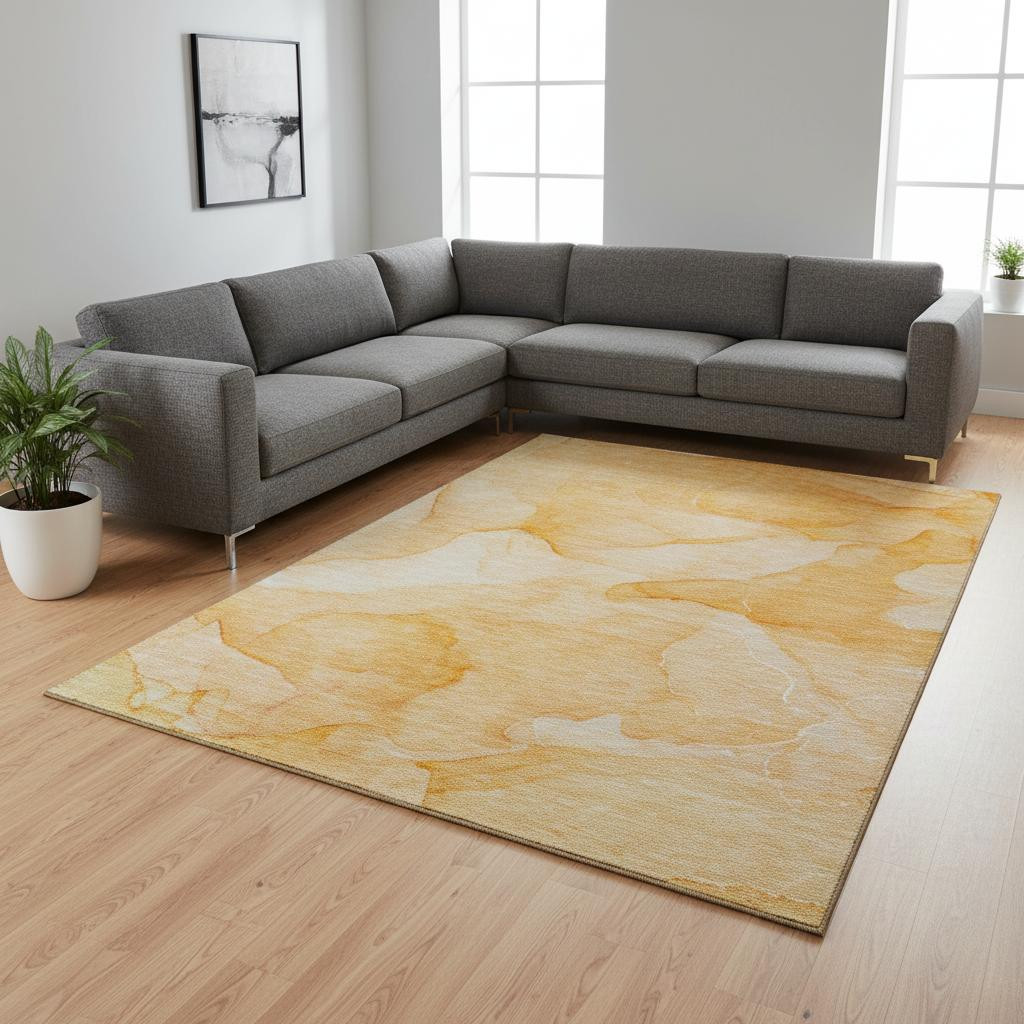 646948 10 x 14 ft. Orange & Ivory Abstract Transitional Washable Machine Made Rectangle Area Rug with UV Protection