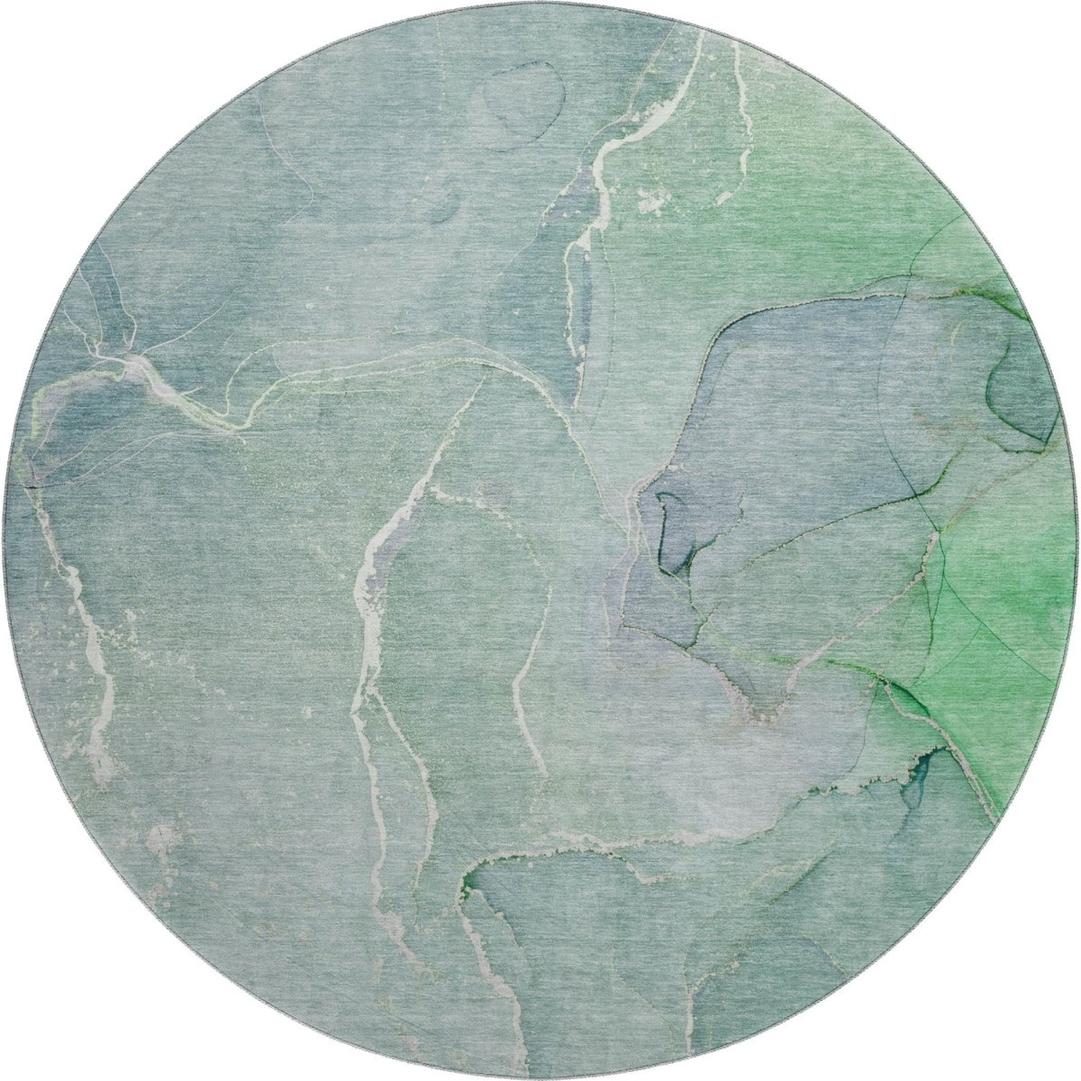 646993 8 ft. Teal & Ivory Abstract Transitional Washable Round Area Rug with UV Protection