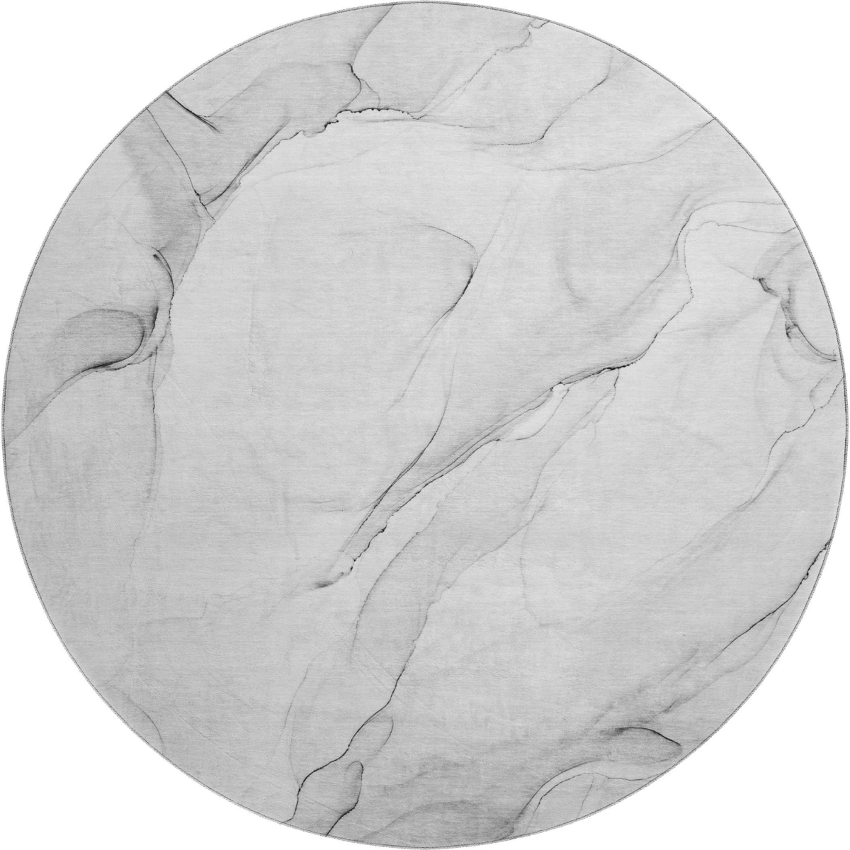 647137 8 ft. Gray & Ivory Abstract Transitional Washable Round Area Rug with UV Protection