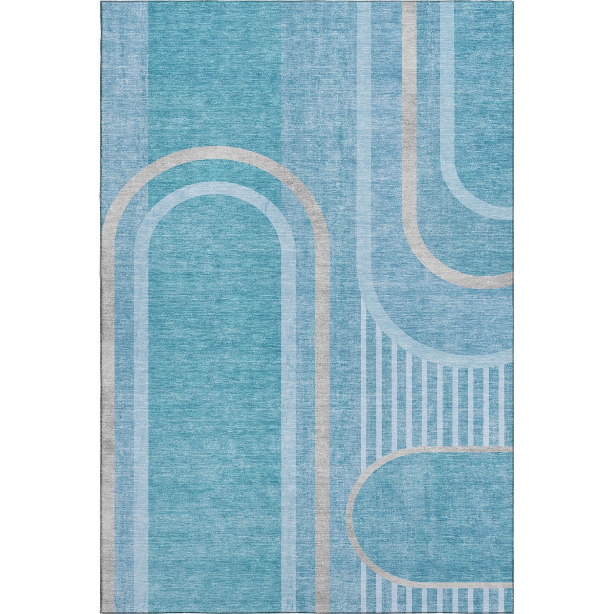 647936 8 x 10 ft. Teal & Khaki Geometric Washable Machine Made Rectangle Area Rug with UV Protection