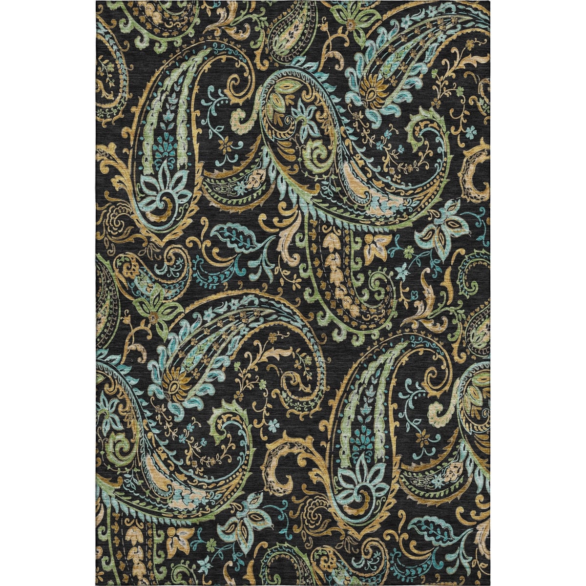 647954 8 x 10 ft. Black Blue & Green Paisley Washable Machine Made Rectangle Area Rug with UV Protection