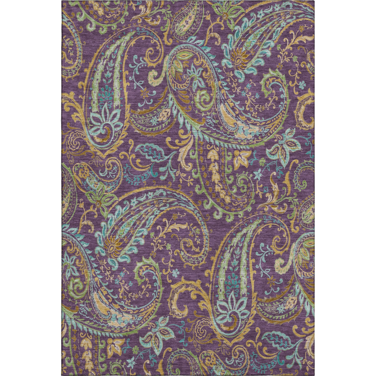 647996 8 x 10 ft. Purple, Green & Blue Paisley Washable Machine Made Rectangle Area Rug with UV Protection