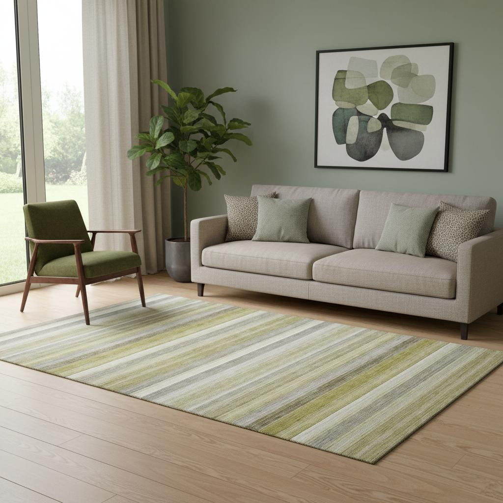 648060 5 x 8 ft. Wheat Gray & Ivory Striped Washable Machine Made Rectangle Area Rug with UV Protection