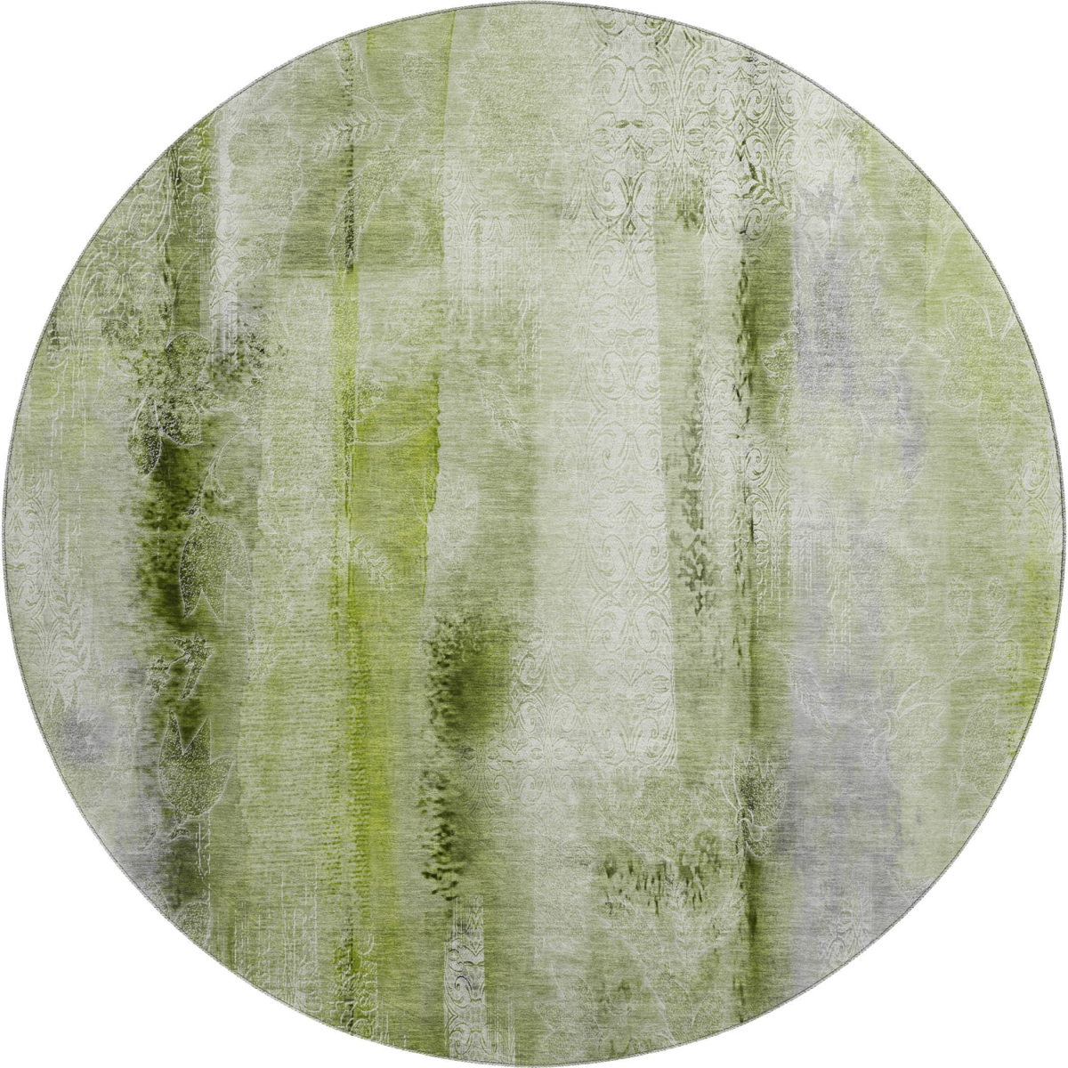 648133 8 ft. Sage & Ivory Abstract Transitional Washable Round Area Rug with UV Protection