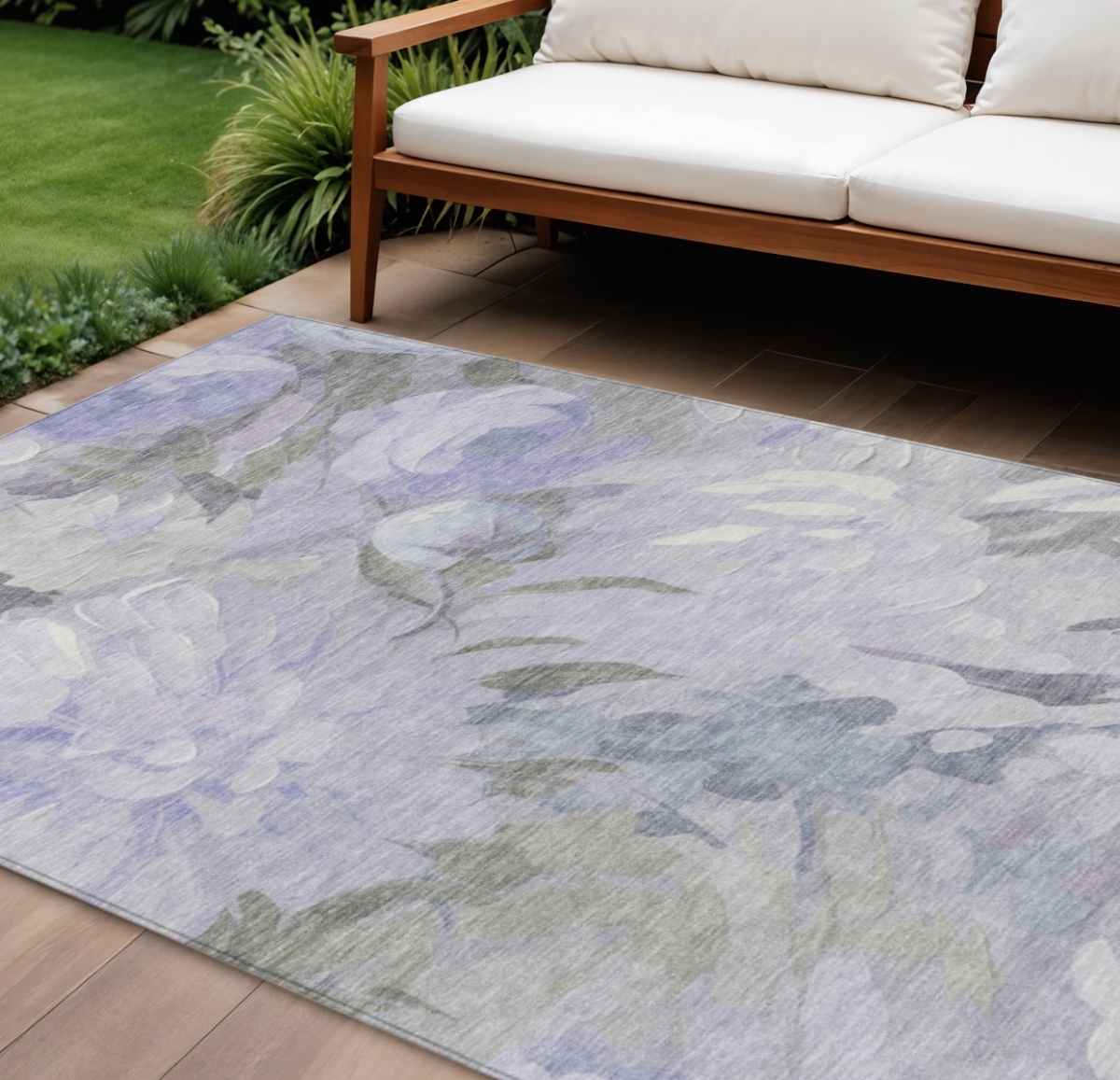 641163 10 x 14 ft. Lavender & Ivory Floral Washable Transitional Indoor & Outdoor Rectangle Area Rug