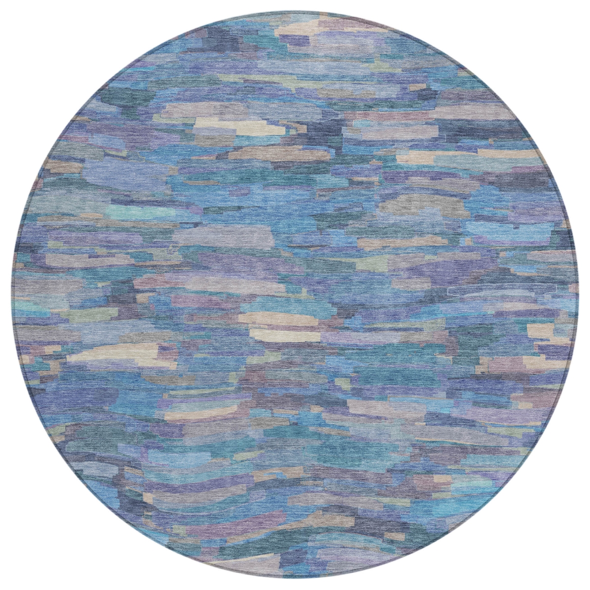 641238 8 ft. Denim Blue Lavender & Ivory Striped Washable Transitional Indoor & Outdoor Round Area Rug