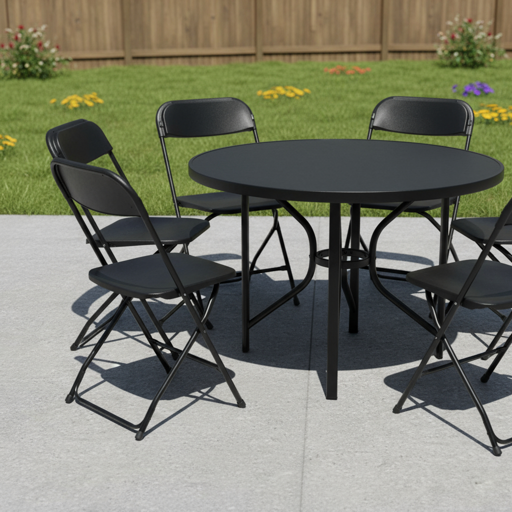 639953 31 x 18.10 x 18 in. Black Metal Outdoor Folding Stacking Dining Chair - Set of 6