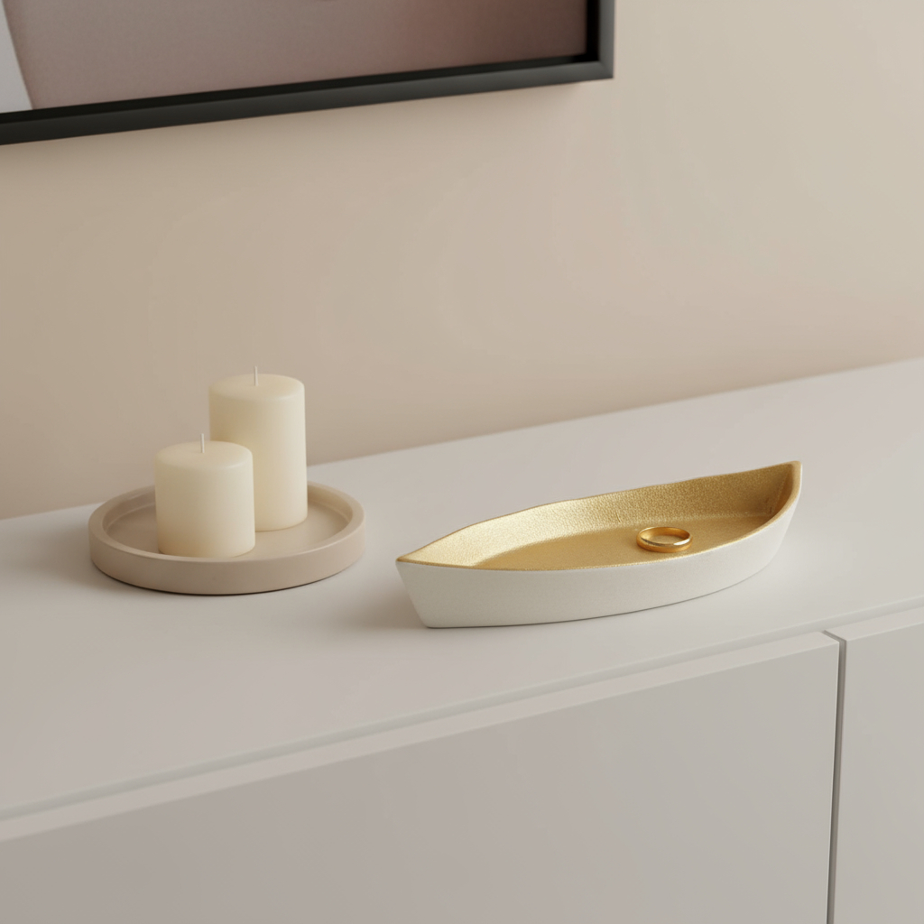 Picture of HomeRoots 634798 10 in. Gold & Off White Cast Iron Oval Boat Shaped Tray