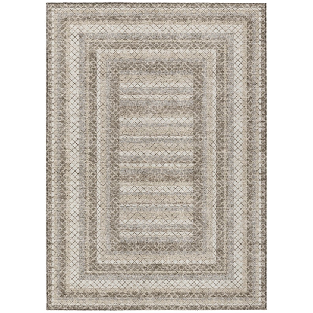 628987 5 x 8 ft. Taupe & Ivory Geometric Washable Transitional Indoor & Outdoor Rectangle Area Rug