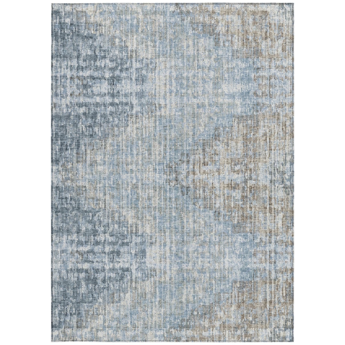 628500 3 x 5 ft. Denim Blue & Beige Geometric Washable Transitional Indoor & Outdoor Rectangle Area Rug