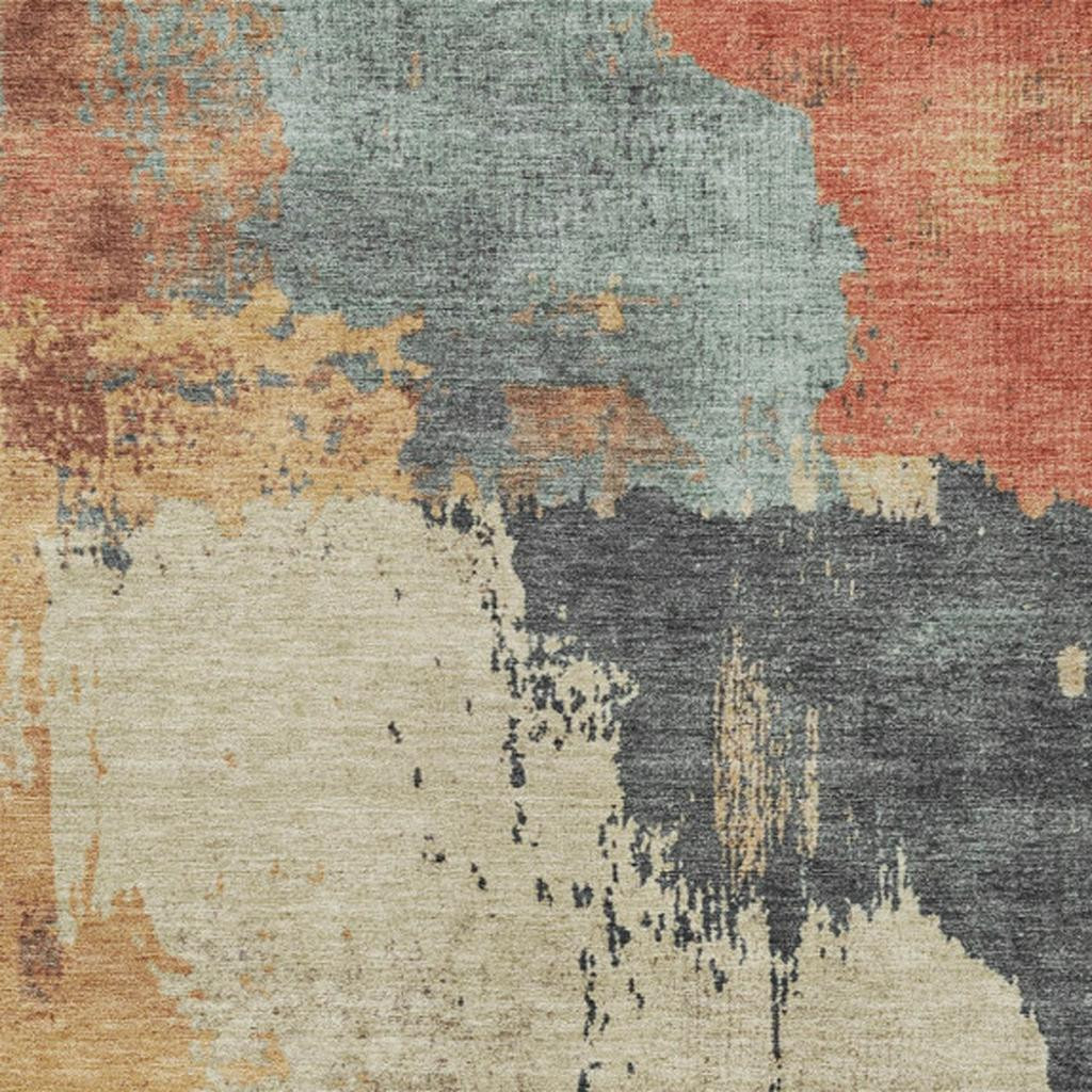 628462 9 x 12 ft. Rust Beige & Charcoal Abstract Washable Transitional Indoor & Outdoor Rectangle Area Rug