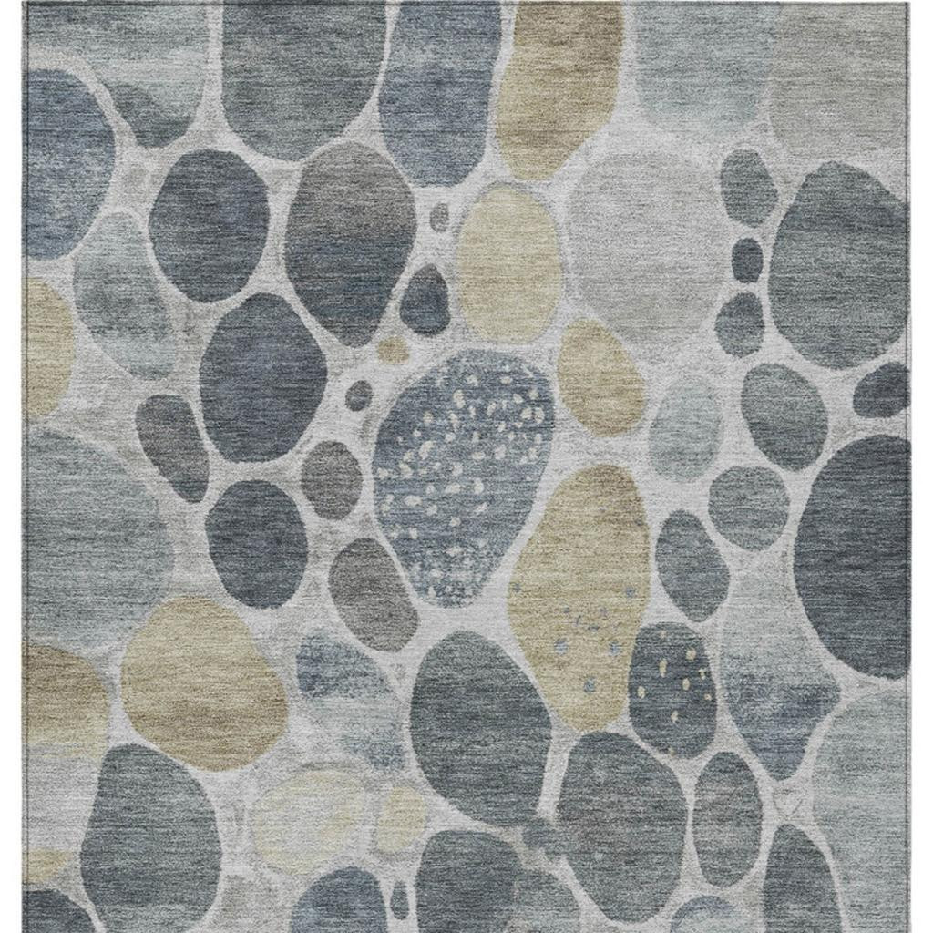 628434 3 x 5 ft. Pewter Beige & Ivory Geometric Washable Transitional Indoor & Outdoor Rectangle Area Rug
