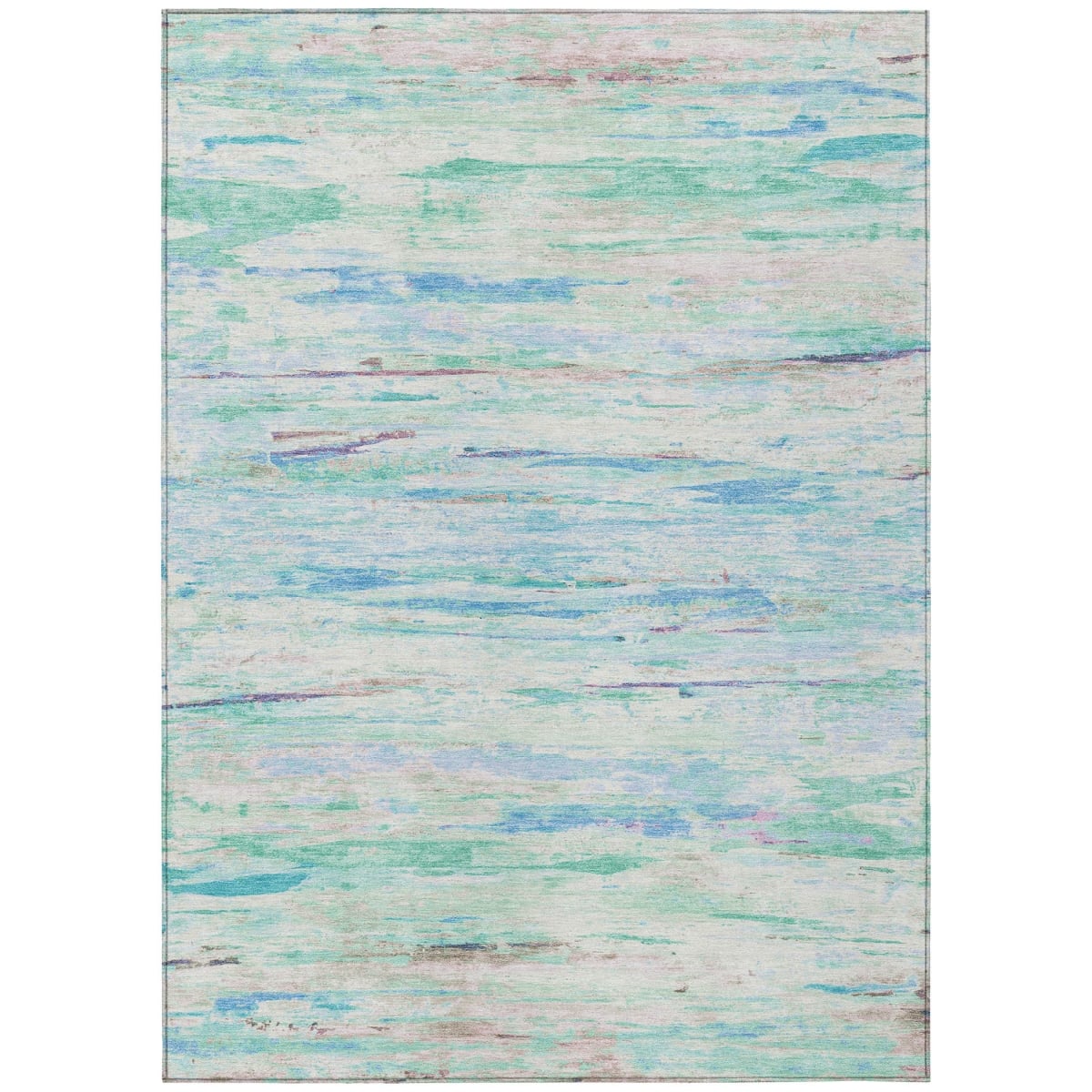 628219 5 x 8 ft. Teal, Blue & Ivory Abstract Washable Transitional Indoor & Outdoor Rectangle Area Rug