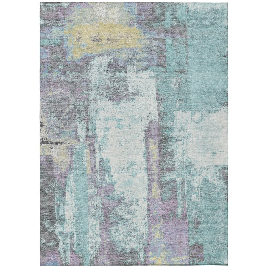 628185 8 x 10 ft. Teal, Blue & Ivory Abstract Washable Transitional Indoor & Outdoor Rectangle Area Rug