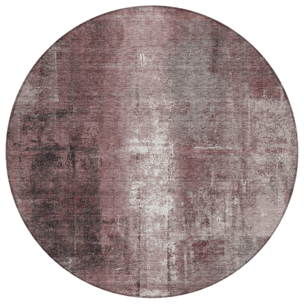 627973 8 ft. Blush & Ivory Abstract Washable Transitional Indoor & Outdoor Round Area Rug