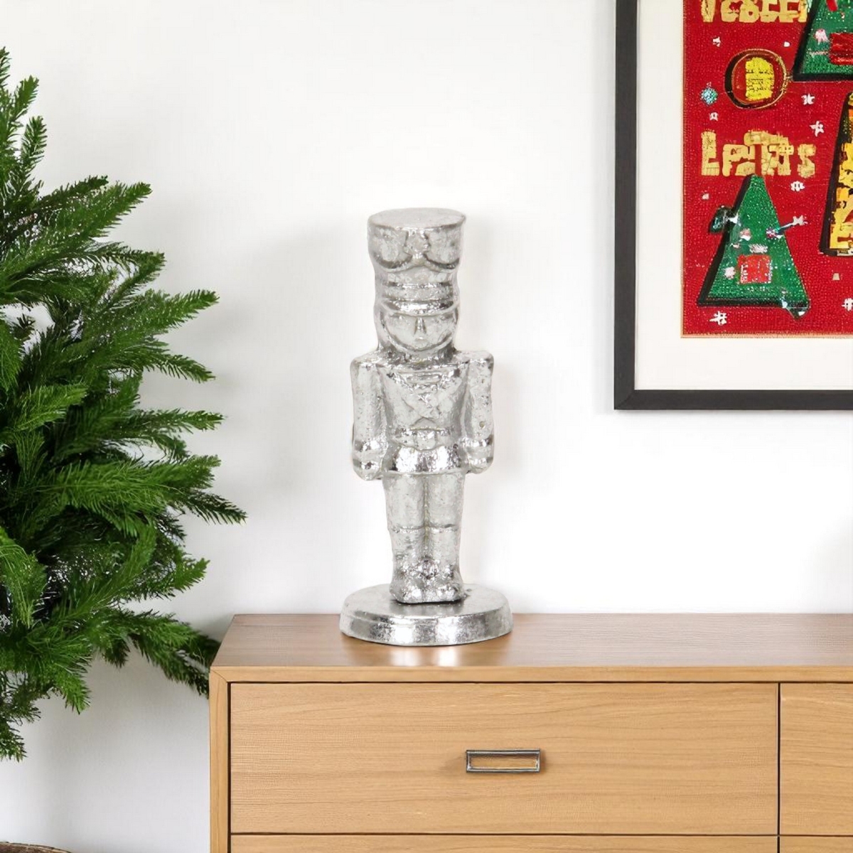 634486 6 in. Silver Cast Iron Christmas Nutcracker Hand Painted Figurine