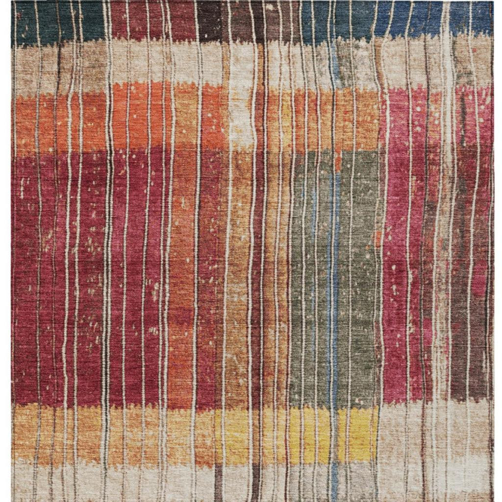 627336 9 x 12 ft. Beige Red & Yellow Striped Washable Transitional Indoor & Outdoor Rectangle Area Rug